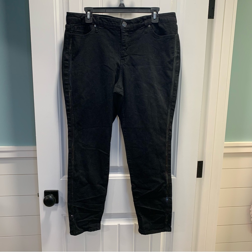 Hannah. 16. Black studded skinny jeans. Excellent used condition.